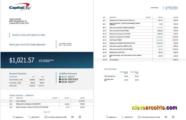 USA Capital One statement account Word and PDF, 2 pages